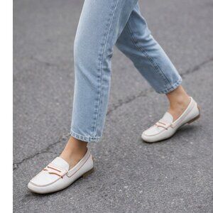 Tod's White Leather Penny Loafers Orange Stitching Made in Italy EU 39 US 8.5